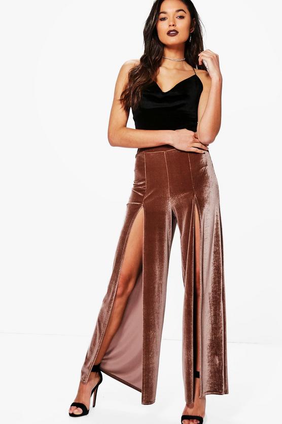 Imani Split Front Velvet Wide Leg Trousers